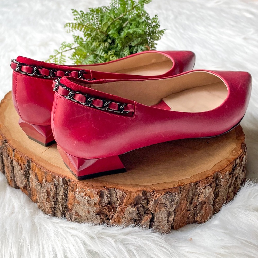 Carolinna Espinosa Cadence Red Leather Pointed Toe Chain Flats Heel Shoes 7.5 - Picture 6 of 8